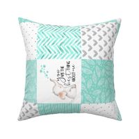 Elephant//You are the best thing about me// Teal - Wholecloth Cheater Quilt  - Rotated