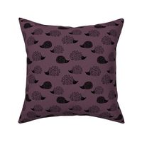 Sweet Scandinavian hedgehog garden animals for kids illustration fall winter aubergine