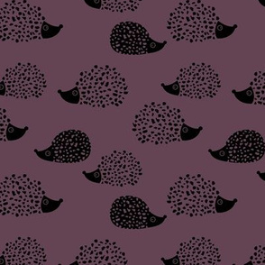 Sweet Scandinavian hedgehog garden animals for kids illustration fall winter aubergine