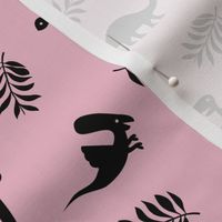 Minimal tropical dinosaur garden palm leaf summer swim design pink