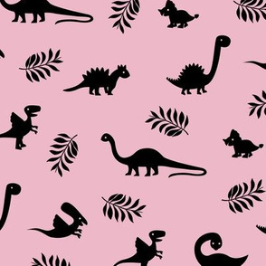 Minimal tropical dinosaur garden palm leaf summer swim design pink