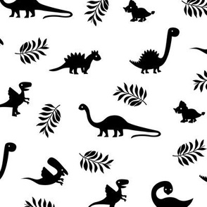 Minimal tropical dinosaur garden palm leaf summer swim design monochrome black and white