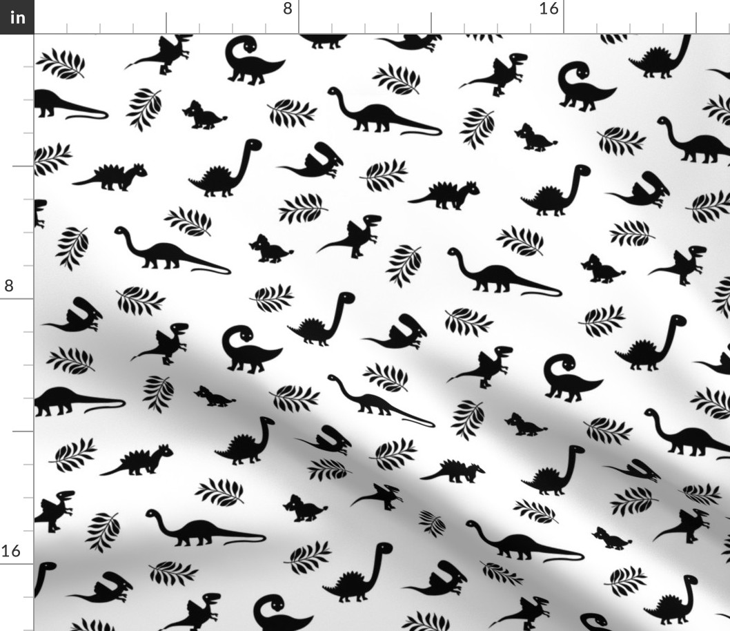 Minimal tropical dinosaur garden palm leaf summer swim design monochrome black and white