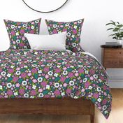 Flowers and Roses  Floral Pink on Dark grey Large