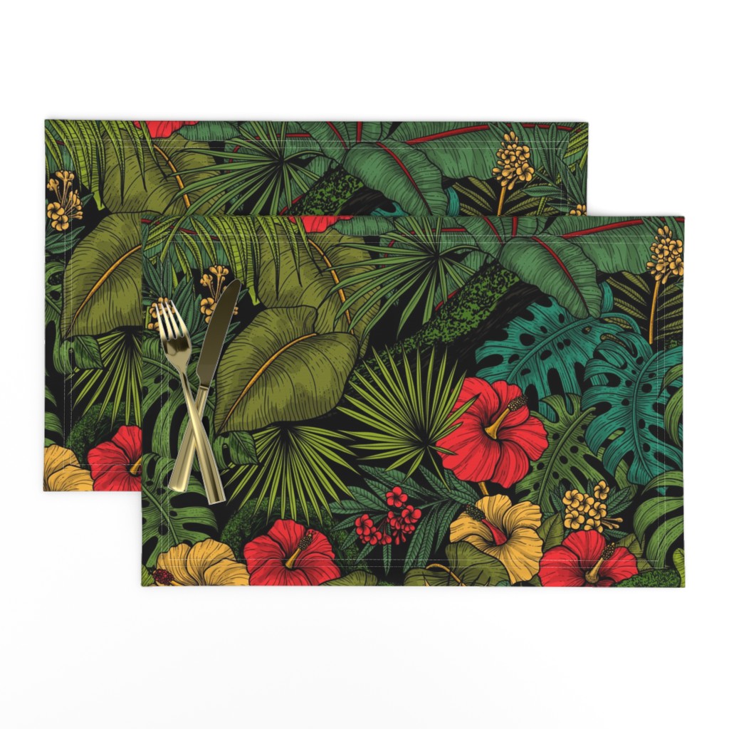 Tropical garden, green and red