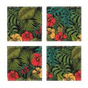 Tropical garden, green and red