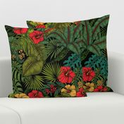 Tropical garden, green and red