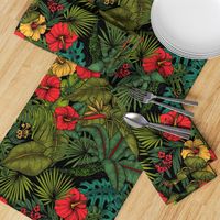Tropical garden, green and red