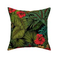 Tropical garden, green and red