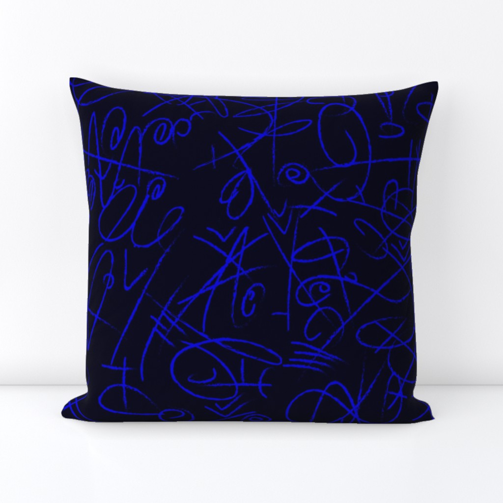 Mid century modern large scale  geometric abstract sketch navy blue 