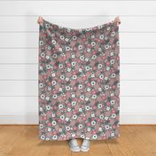 Flowers and Roses Floral on Grey Large