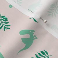 Minimal tropical dinosaur garden palm leaf summer swim design green beige