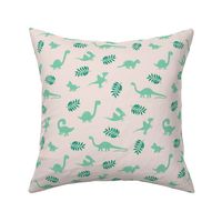 Minimal tropical dinosaur garden palm leaf summer swim design green beige