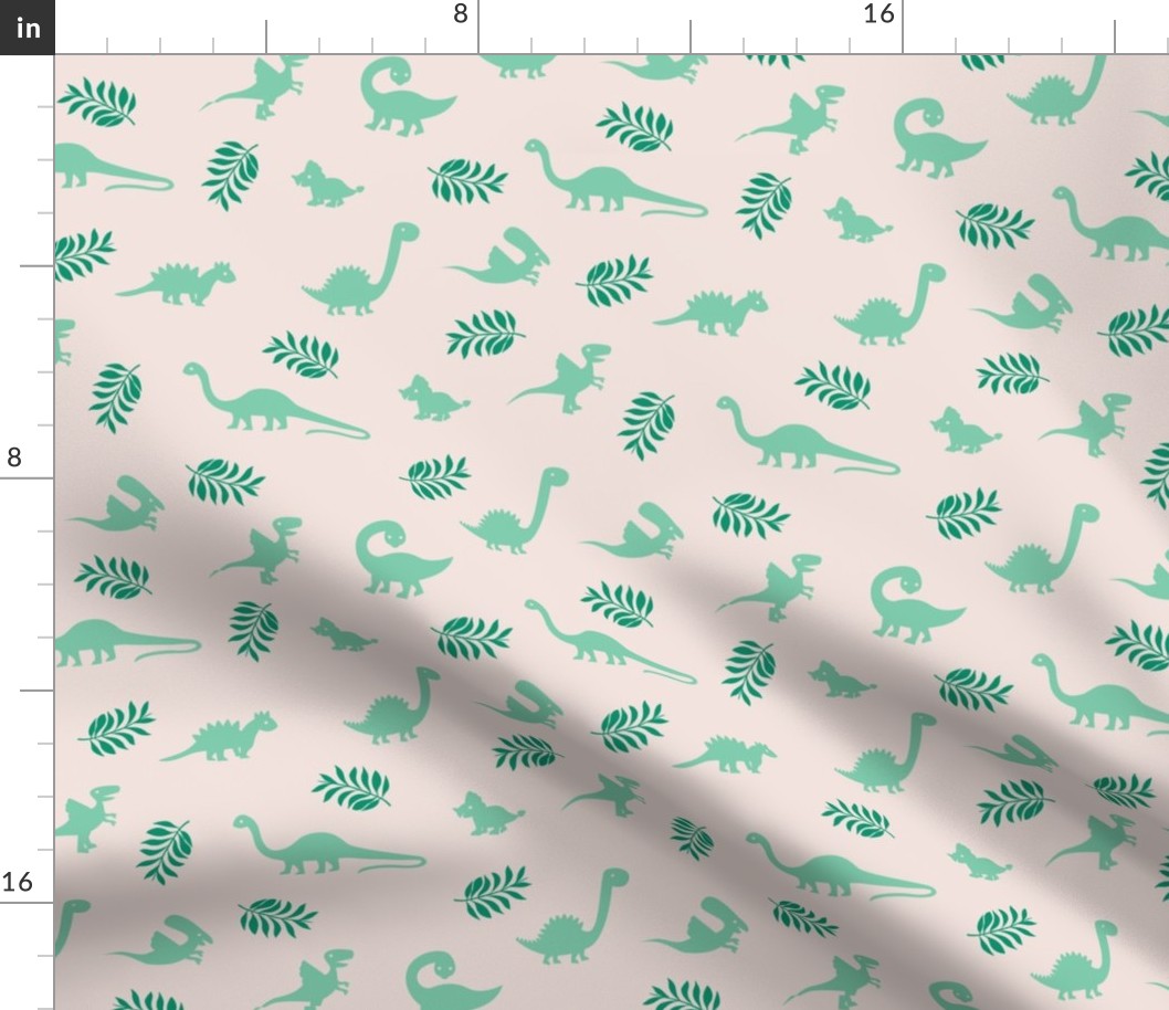 Minimal tropical dinosaur garden palm leaf summer swim design green beige