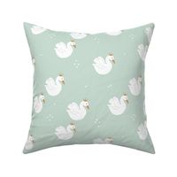 Swan princess spring love sweet pond with hearts mint green gold