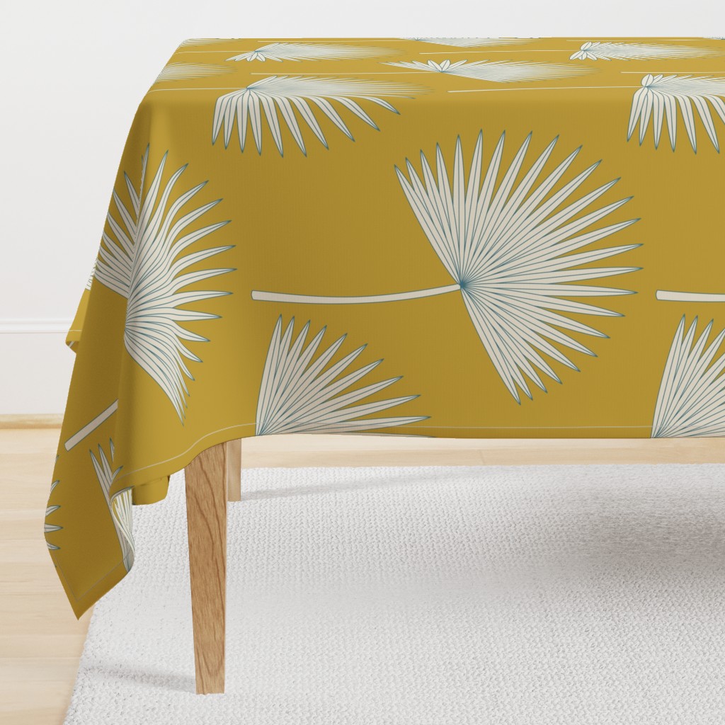 Boho sunshine palm leaves on mustard green