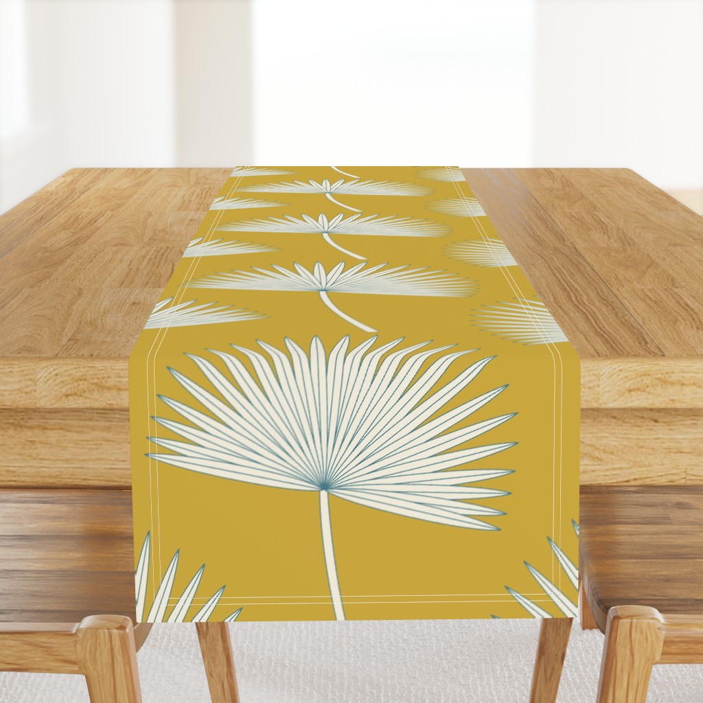 Boho sunshine palm leaves on mustard green