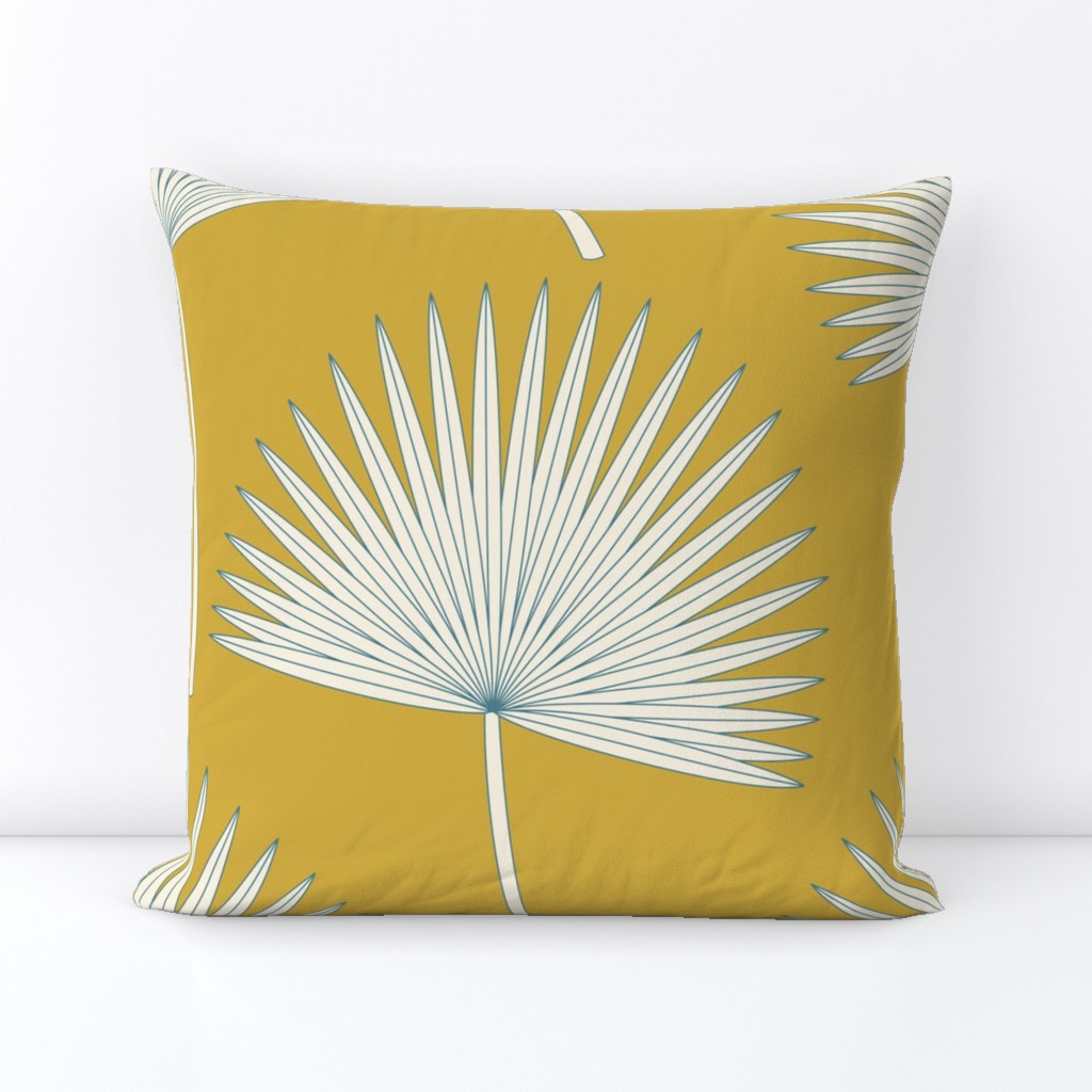 Boho sunshine palm leaves on mustard green