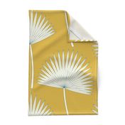 Boho sunshine palm leaves on mustard green