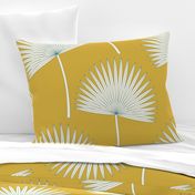 Boho sunshine palm leaves on mustard green