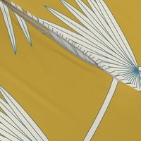 Boho sunshine palm leaves on mustard green