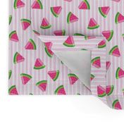 (extra small scale) watermelons (pink stripes)- summer fruit fabric (90)- LAD19BS