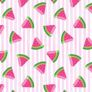 (extra small scale) watermelons (pink stripes)- summer fruit fabric (90)- LAD19BS