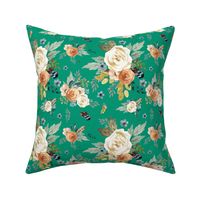 8" Western Autumn More Florals /  Emerald Green