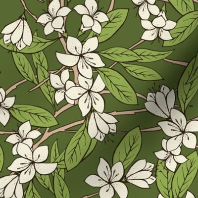 Sakura - Cherry Blossom Branches Ivory and Green