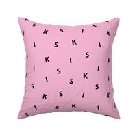 Sweet KISS minimal love text design abstract typography print with expressions from the heart pink black