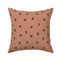 Sweet HUGS minimal hugging text design abstract typography print with expressions from the heart copper fall brown