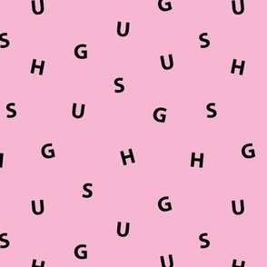 Sweet HUGS minimal hugging text design abstract typography print with expressions from the heart pink girls