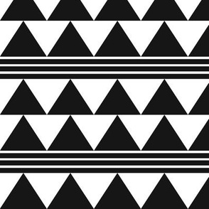 Triangles and stripes - black and white - medium 