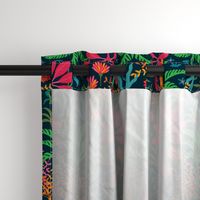 Dream Bohemian Tropical Paradise Palm Trees Exotic Floral Botanical Plants with Cute Snake in Bright Red Green Blue Orange Yellow on Dark Blue - SMALL Scale - UnBlink Studio by Jackie Tahara