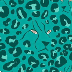 Cheetah Print Faces in Jungle Green Teal