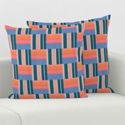 Warp and Weft Woven Abstract Geometric Checkerboard Horizontal Vertical Stripes in Blue Pink Orange Navy Indigo Cream -  MEDIUM Scale - UnBlink Studio by Jackie Tahara