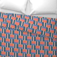 Warp and Weft Woven Abstract Geometric Checkerboard Horizontal Vertical Stripes in Blue Pink Orange Navy Indigo Cream -  MEDIUM Scale - UnBlink Studio by Jackie Tahara