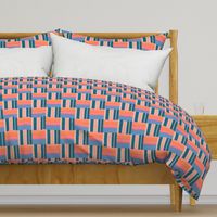 Warp and Weft Woven Abstract Geometric Checkerboard Horizontal Vertical Stripes in Blue Pink Orange Navy Indigo Cream -  MEDIUM Scale - UnBlink Studio by Jackie Tahara