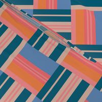 Warp and Weft Woven Abstract Geometric Checkerboard Horizontal Vertical Stripes in Blue Pink Orange Navy Indigo Cream -  MEDIUM Scale - UnBlink Studio by Jackie Tahara