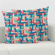 Futurism Mid-Century Modern Retro Graphic Abstract Geometric Striped Grid in Red Turquoise Blue Black White - UnBlink Studio by Jackie Tahara