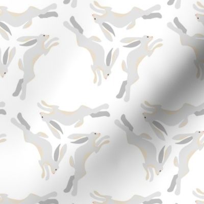 1950s Gray Hares Running in Triangles on White