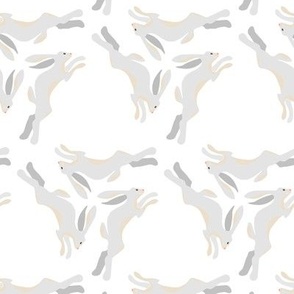 1950s Gray Hares Running in Triangles on White