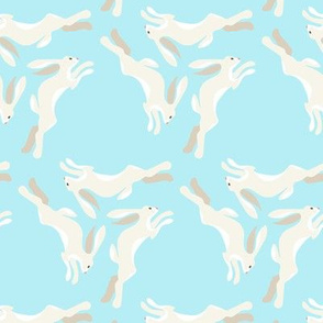 1950s Cream Colored Hares Running in Triangles on Blue