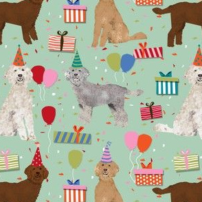 golden doodle birthday dog fabric - birthday party, birthday dog, birthday, golden doodle fabric, doodle dog fabric -  green