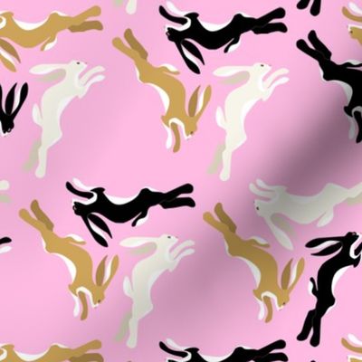 1950s Three Hares Running in Triangles on Pink