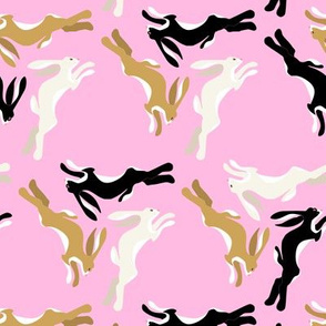 1950s Three Hares Running in Triangles on Pink