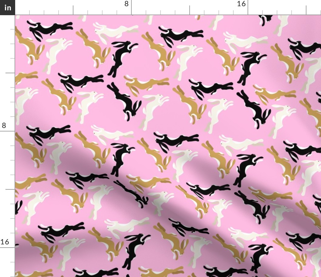 1950s Three Hares Running in Triangles on Pink