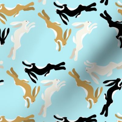 1950s Three Hares Running in Triangles on Baby Blue