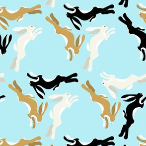 1950s Three Hares Running in Triangles on Baby Blue