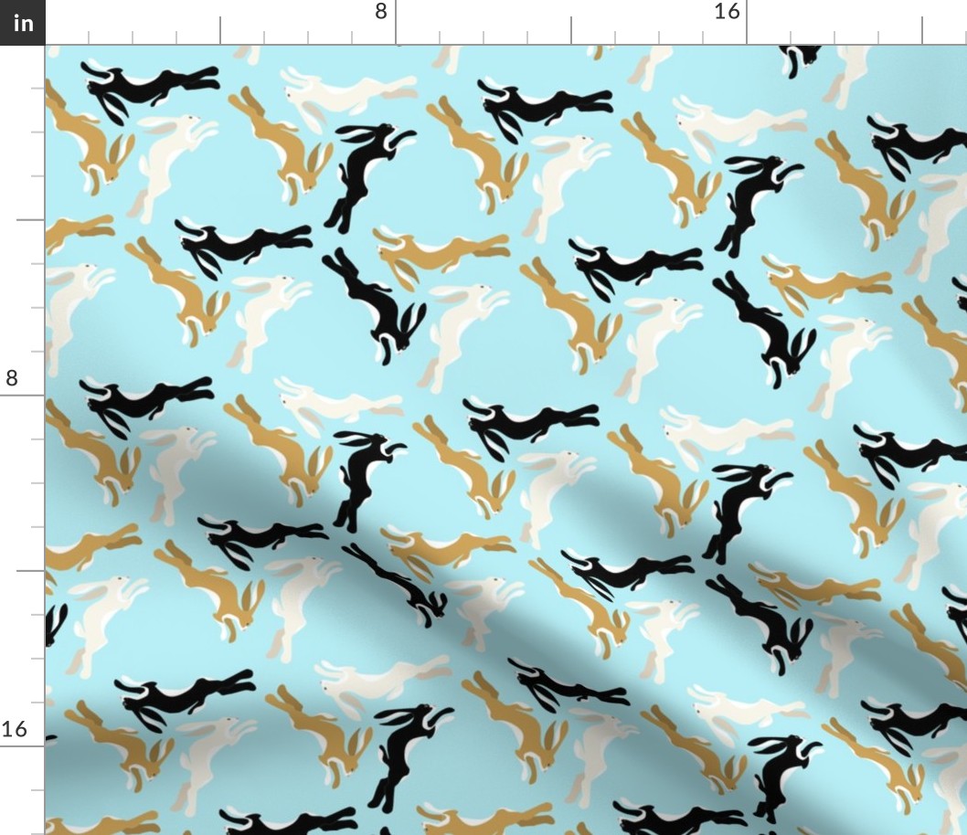 1950s Three Hares Running in Triangles on Baby Blue